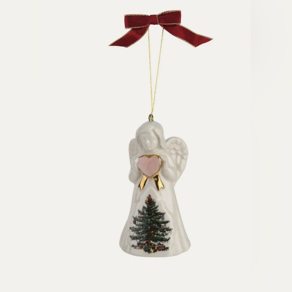 Spode Angel  Christmas Tree Collection with pink heart